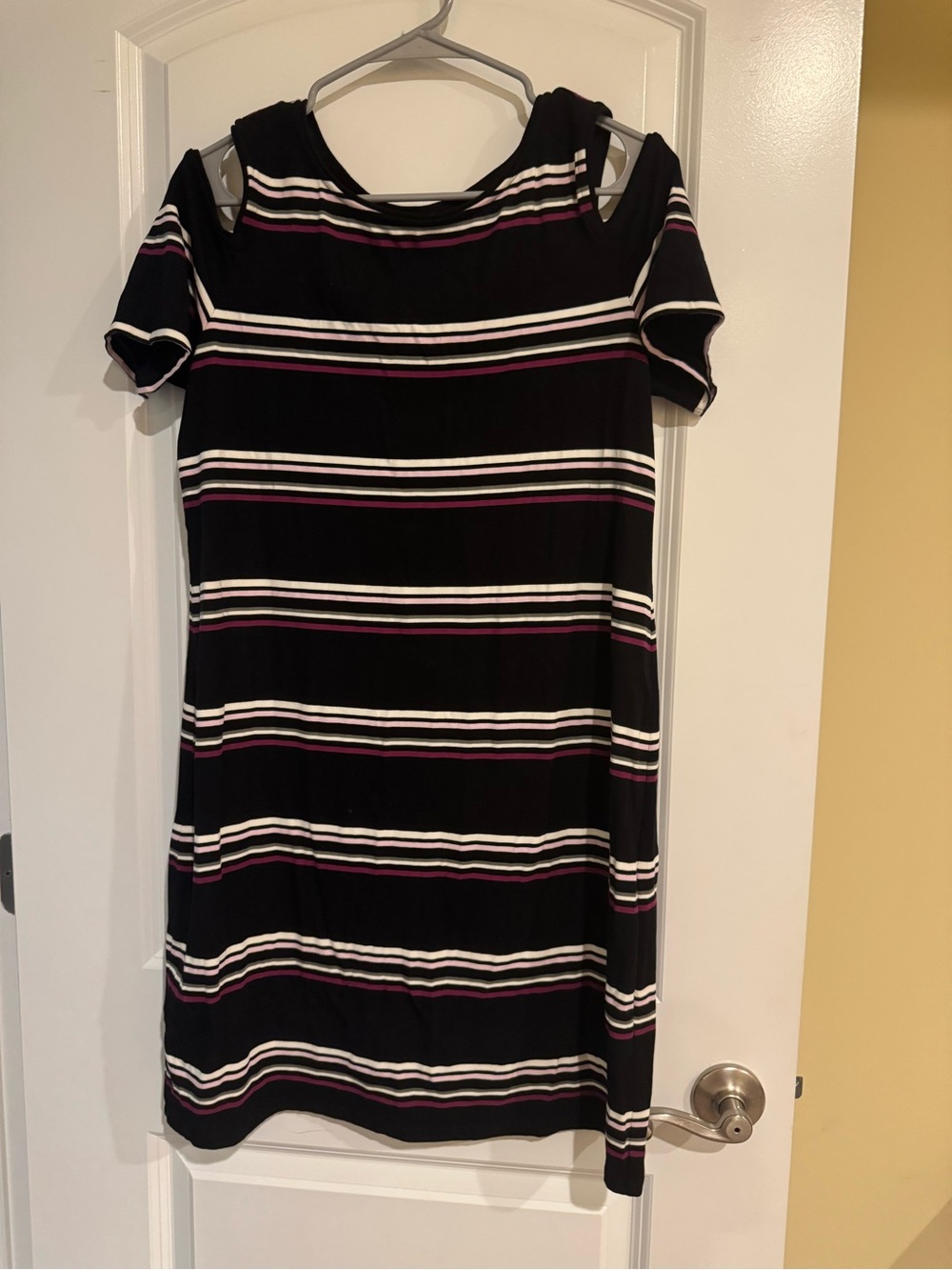 White House Black Market Black Striped Cold-Shoulder Mini Dress